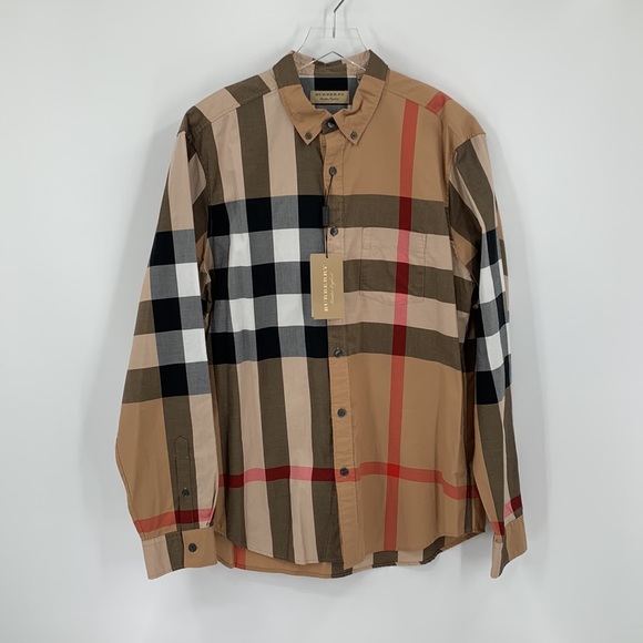 BURBERRY cotton Nova Check Button Down Long sleeve shirt tops Brown x black x red L